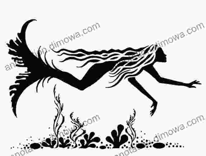 A Detailed Mermaid Stencil Outline Showcasing Intricate Details And Flowing Lines. Premium Sketchbook For Drawing: (50 Mermaid Stencil Outlines) Drawing Exercises For (Artists) (Sketchbook Collection)