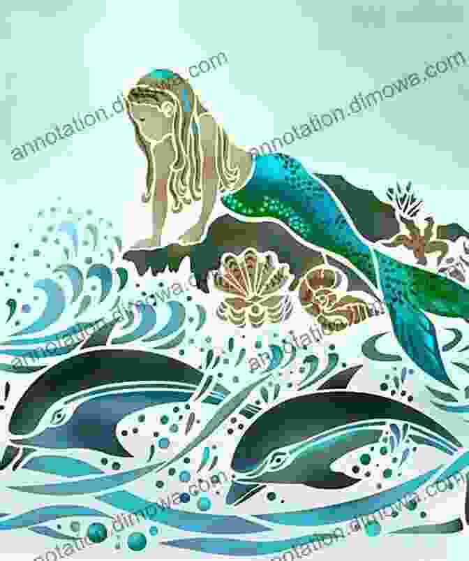 A Mermaid Stencil Outline Showcasing A Playful Mermaid Interacting With A Dolphin. Premium Sketchbook For Drawing: (50 Mermaid Stencil Outlines) Drawing Exercises For (Artists) (Sketchbook Collection)